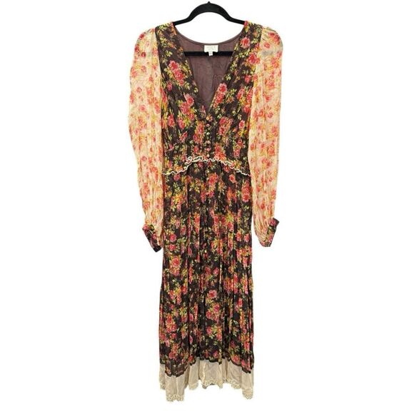 Hemant & Nandita Boho Floral Maxi Dress Peasant Sleeves Romantic S - Picture 12 of 12